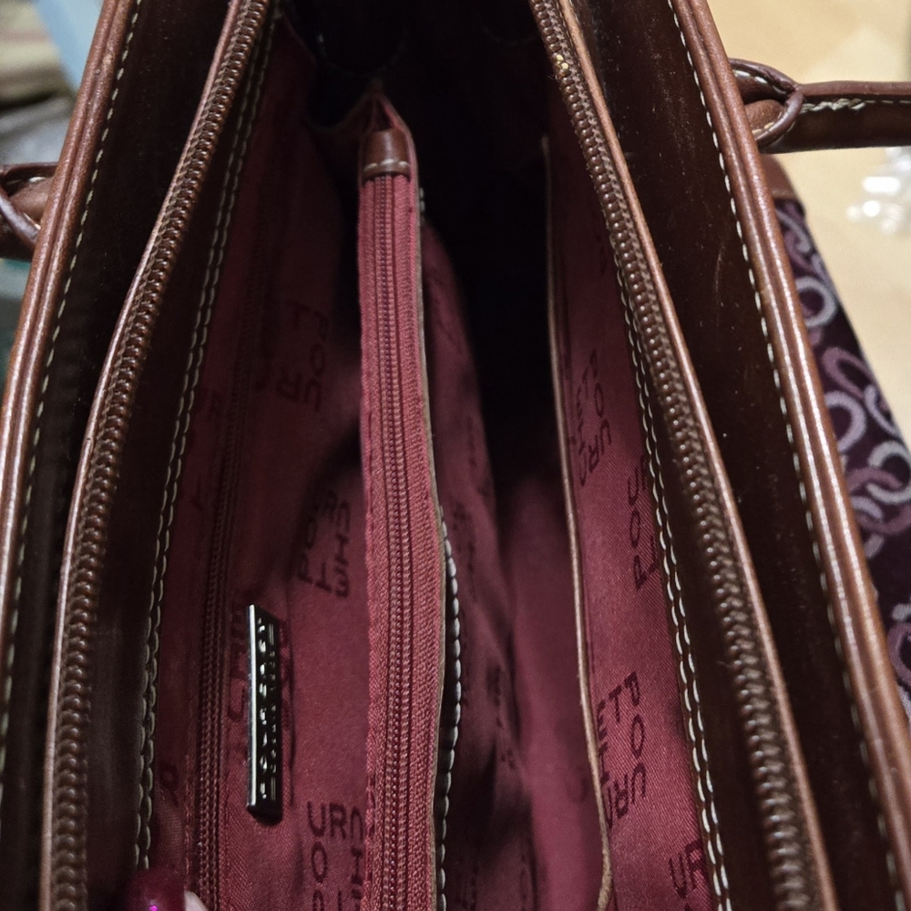 👛 Pourchet Shoulder Bag Burgundy & Leather Double Handle EUC - Picture 8 of 9